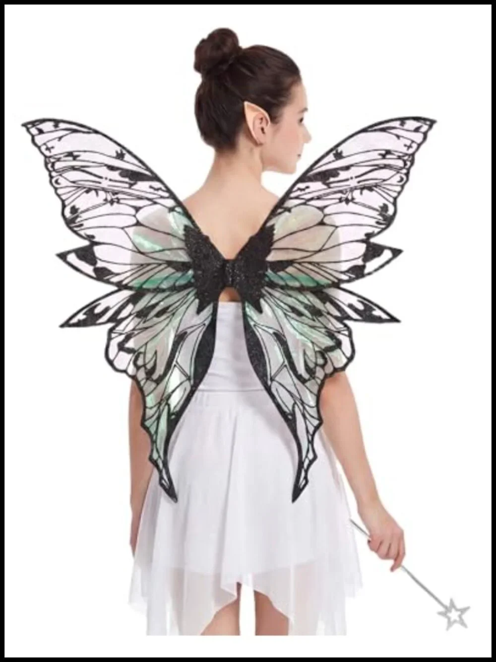 Large Fairy Wings Adult Costume Set Iridescent Organza with Star Wand & Elf Ears